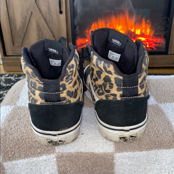 Vans Women's Black and Leopard High-Top Sneakers - Picture 3 of 7